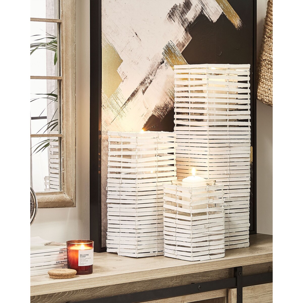 Zestaw 3 świeczników biały MAROLA