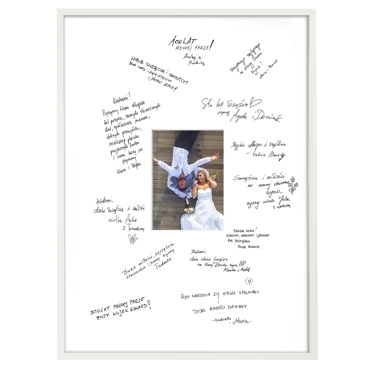 Ramka na WESELE PAMIĄTKOWA o rozmiarze 50x70 cm - biała rama. Ramka z passe partout prezent weselny zdjęcie 15x21 cm