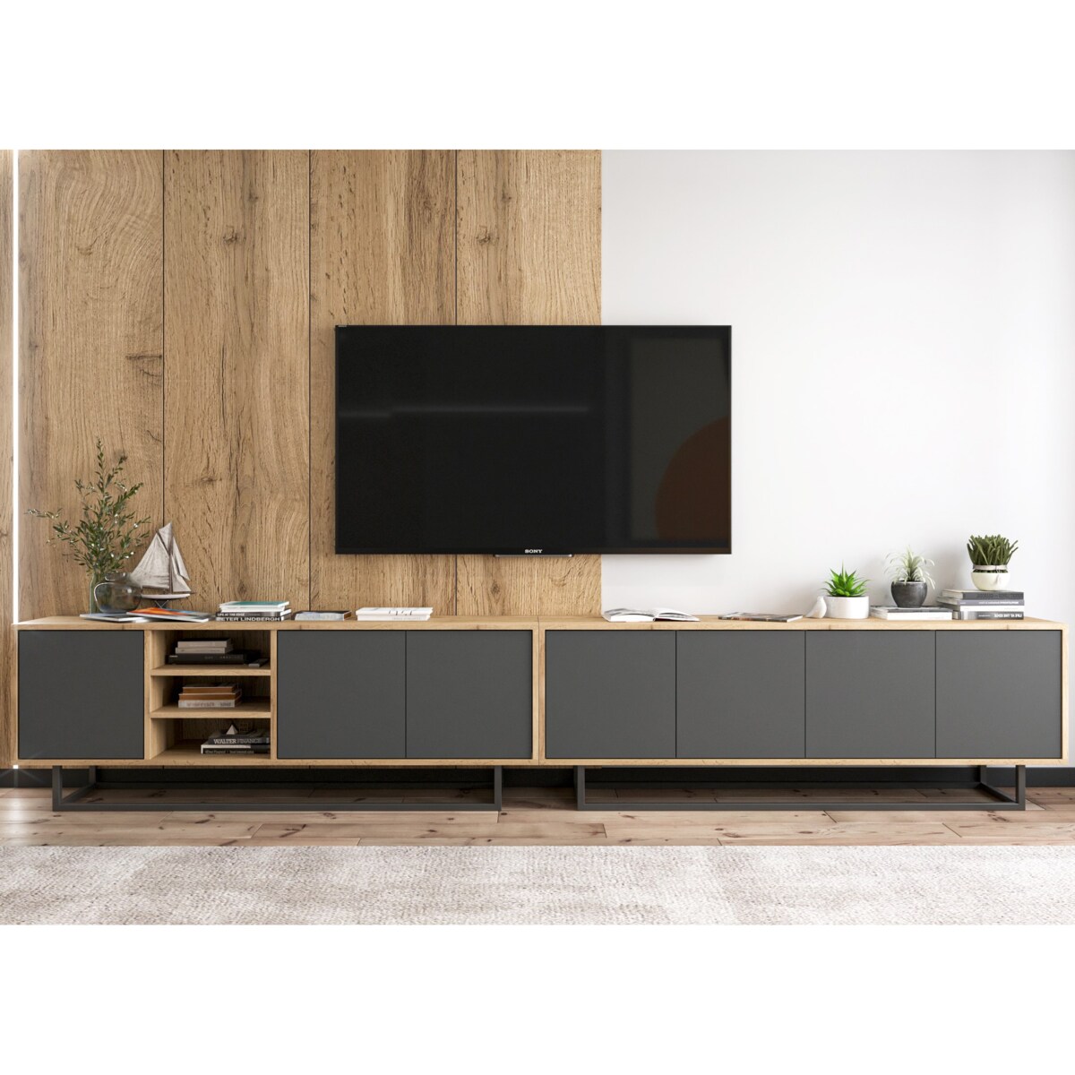 Szafka RTV Loft Komoda RTV Industrialna Grafit MAT 300 cm