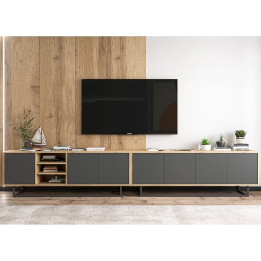 Szafka RTV Loft Komoda RTV Industrialna Grafit MAT 300 cm