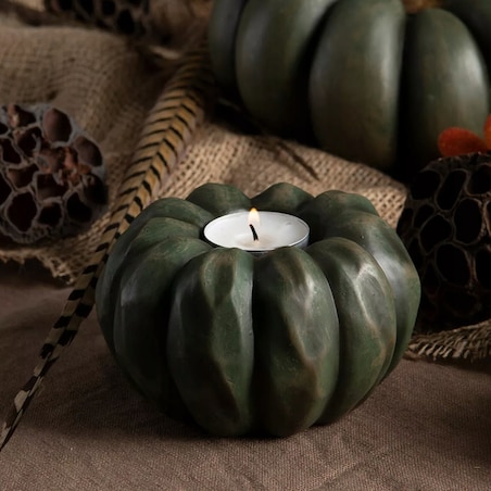 ŚWIECZNIK DYNIA HALLOWEEN JESIEŃ ZIELONA 2w1 tealight kandelabr ozdoba 11cm