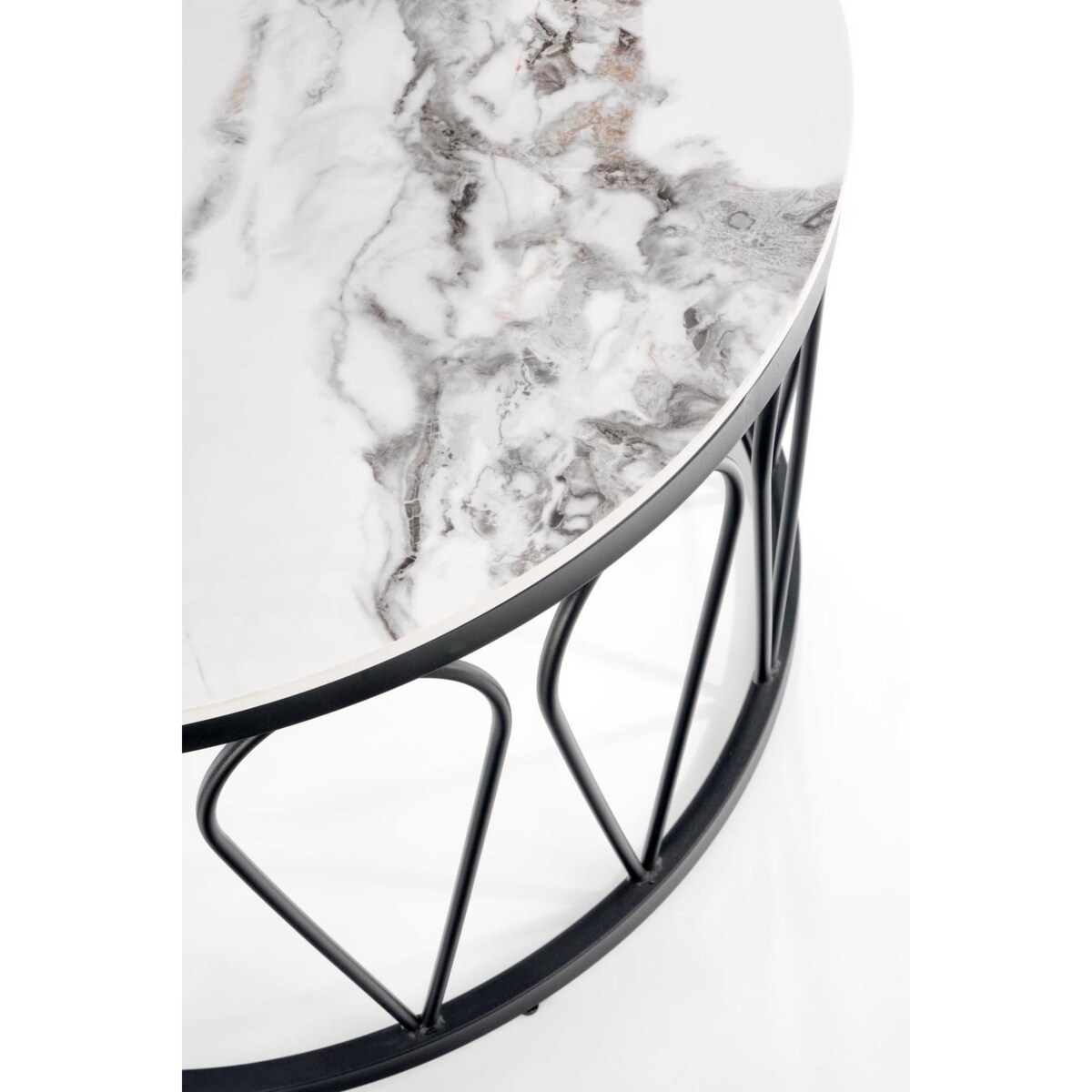 ZESTAW 2 STOLIKÓW Mimosa BIAŁY MARMUR czarna rama metalowa