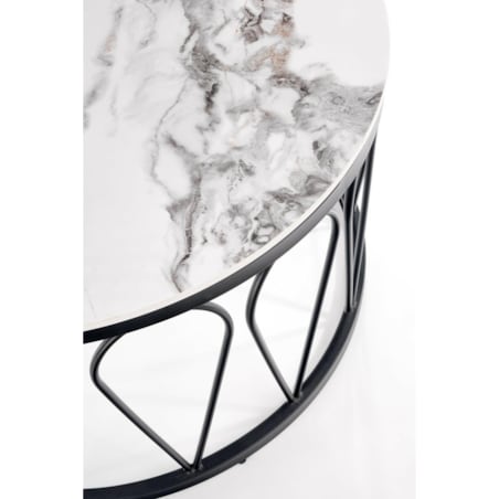 ZESTAW 2 STOLIKÓW Mimosa BIAŁY MARMUR czarna rama metalowa
