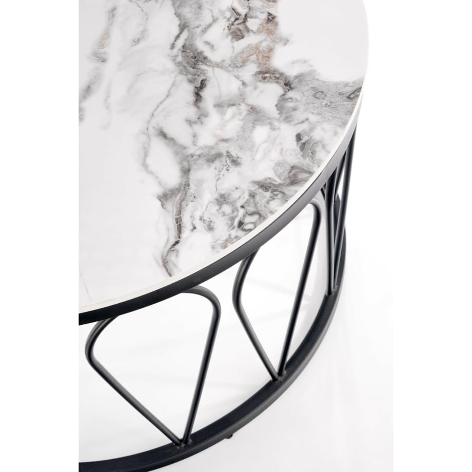 ZESTAW 2 STOLIKÓW Mimosa BIAŁY MARMUR czarna rama metalowa