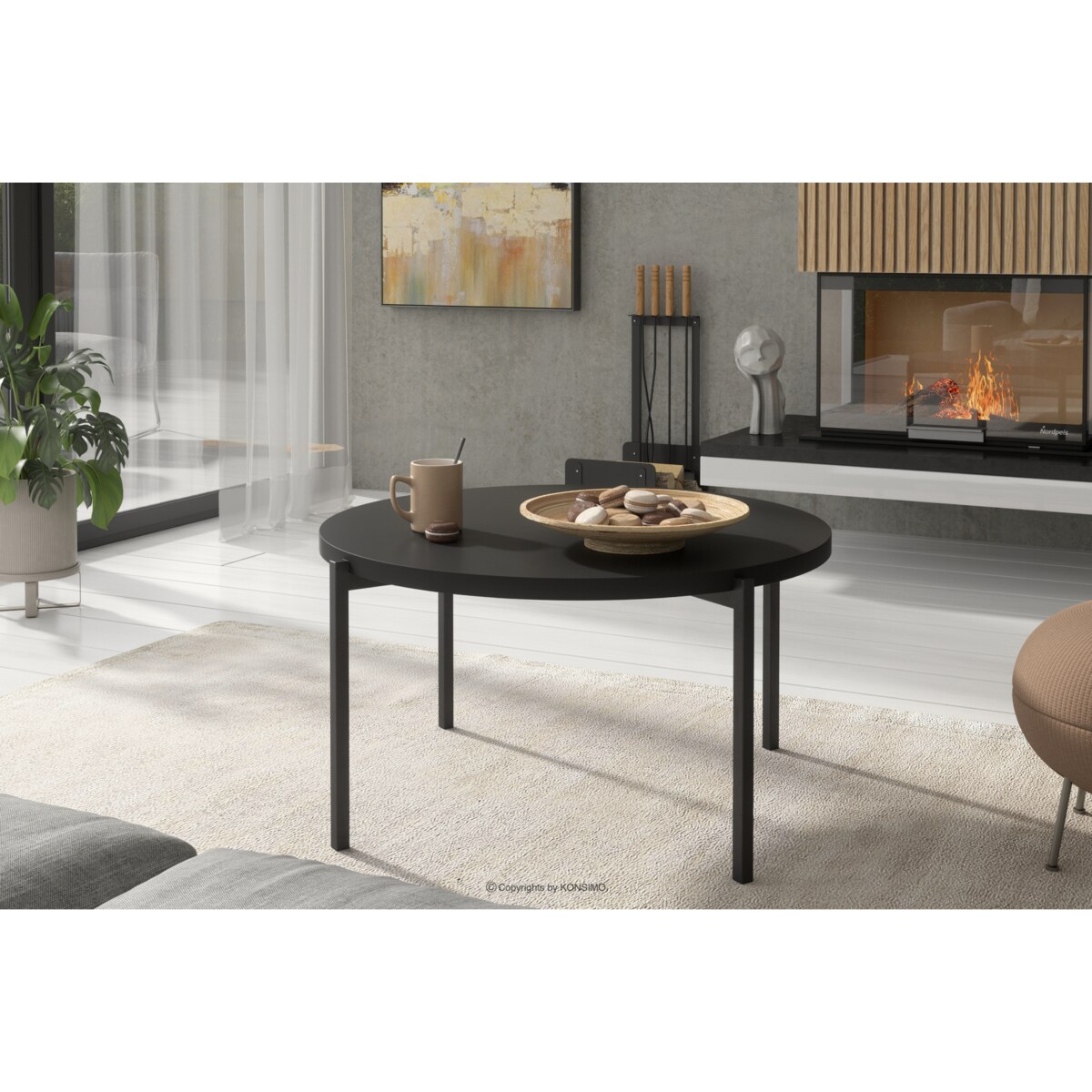 KONSIMO GERIS Stolik kawowy z czarnym blatem w stylu loftowym