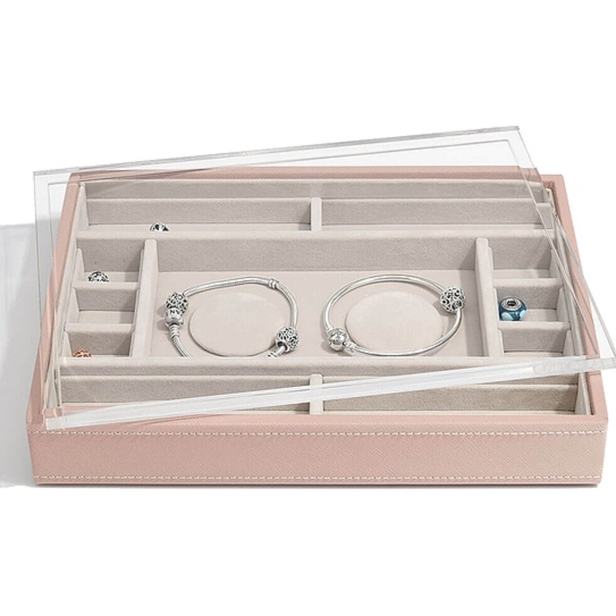 Szkatułka na charmsy Stackers jasnoróżowa z przegródkami i pokrywką