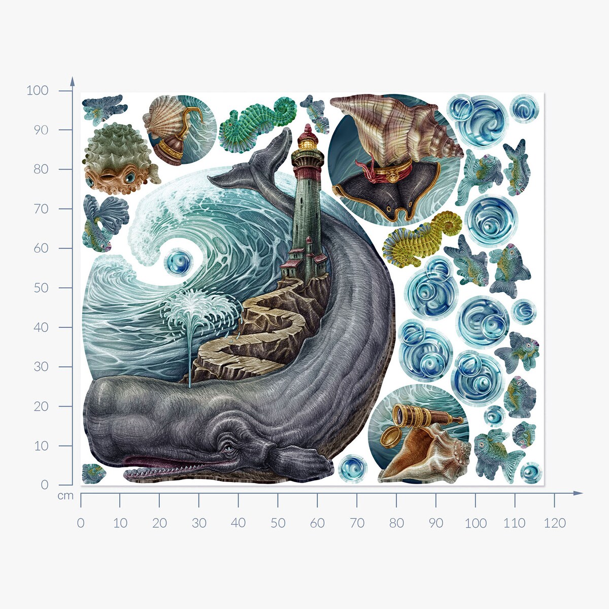 Zestaw naklejek na ścianę, Rysunkowe zwierzęta, 100cm