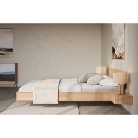 Łóżko lewitujące drewniane bukowe Visby LENA z szafkami / 200x200 cm, kolor naturalny