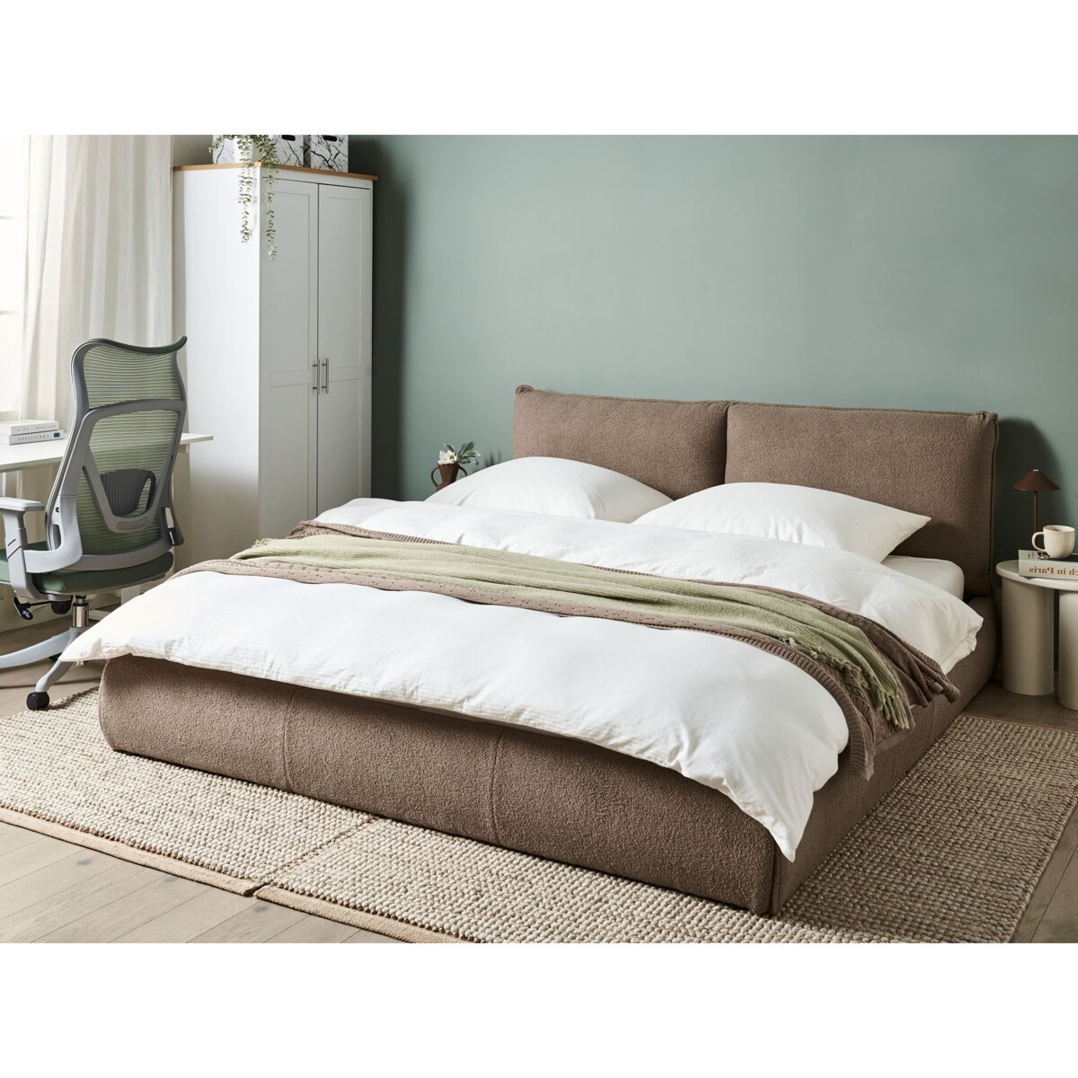 Łóżko Boucle VINAY 180 x 200 cm Beżowoszary