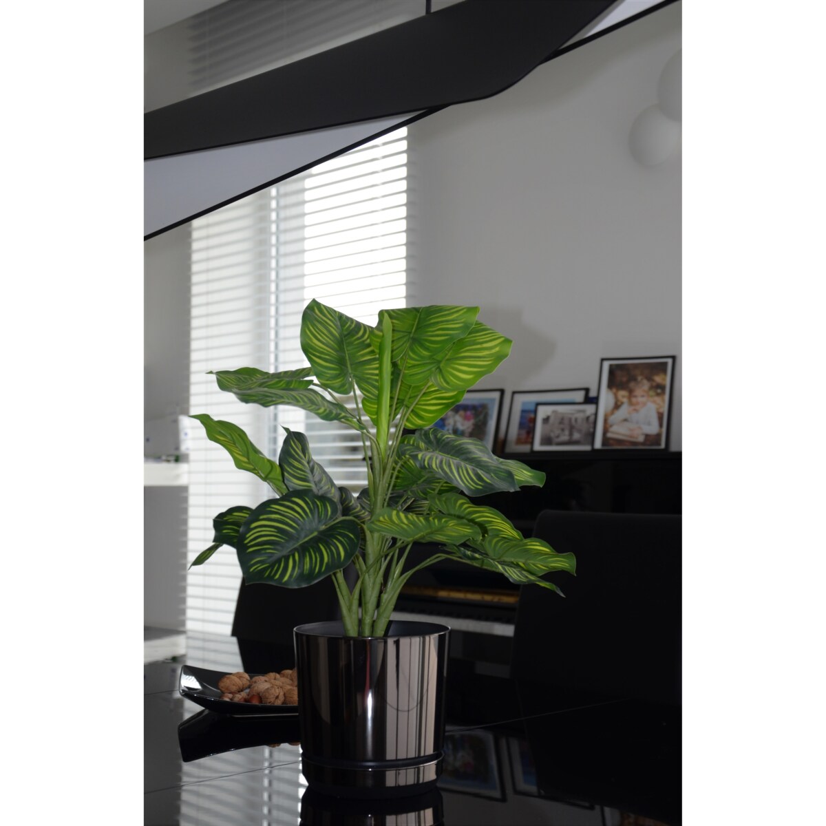 21 cm wzór CZARNY BŁYSZCZĄCY Doniczka z podstawką nowoczesna glamour efekt lustra black wysoki połysk metaliczna elegancka