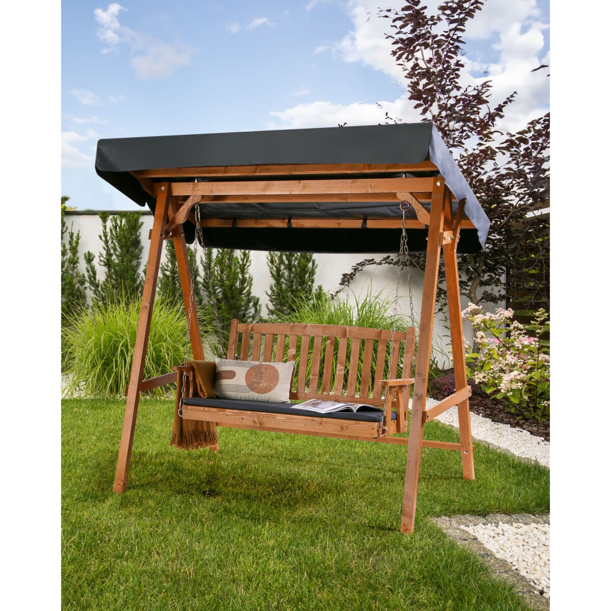 Huśtawka ogrodowa FIBBIALLA Drewno świerkowe Jasne drewno