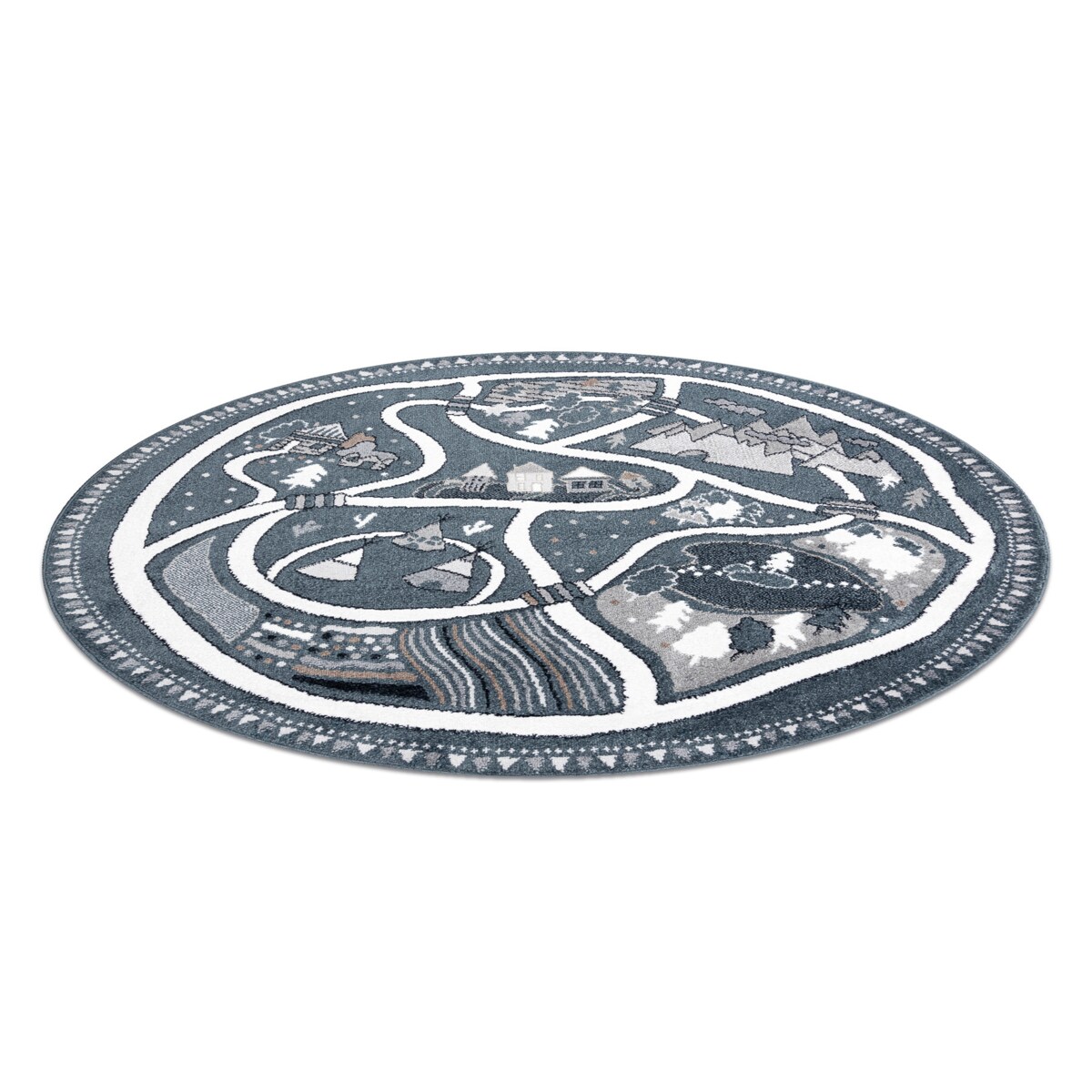 Dywan FUN Land dla dzieci, wioska, uliczki, koło 120 cm