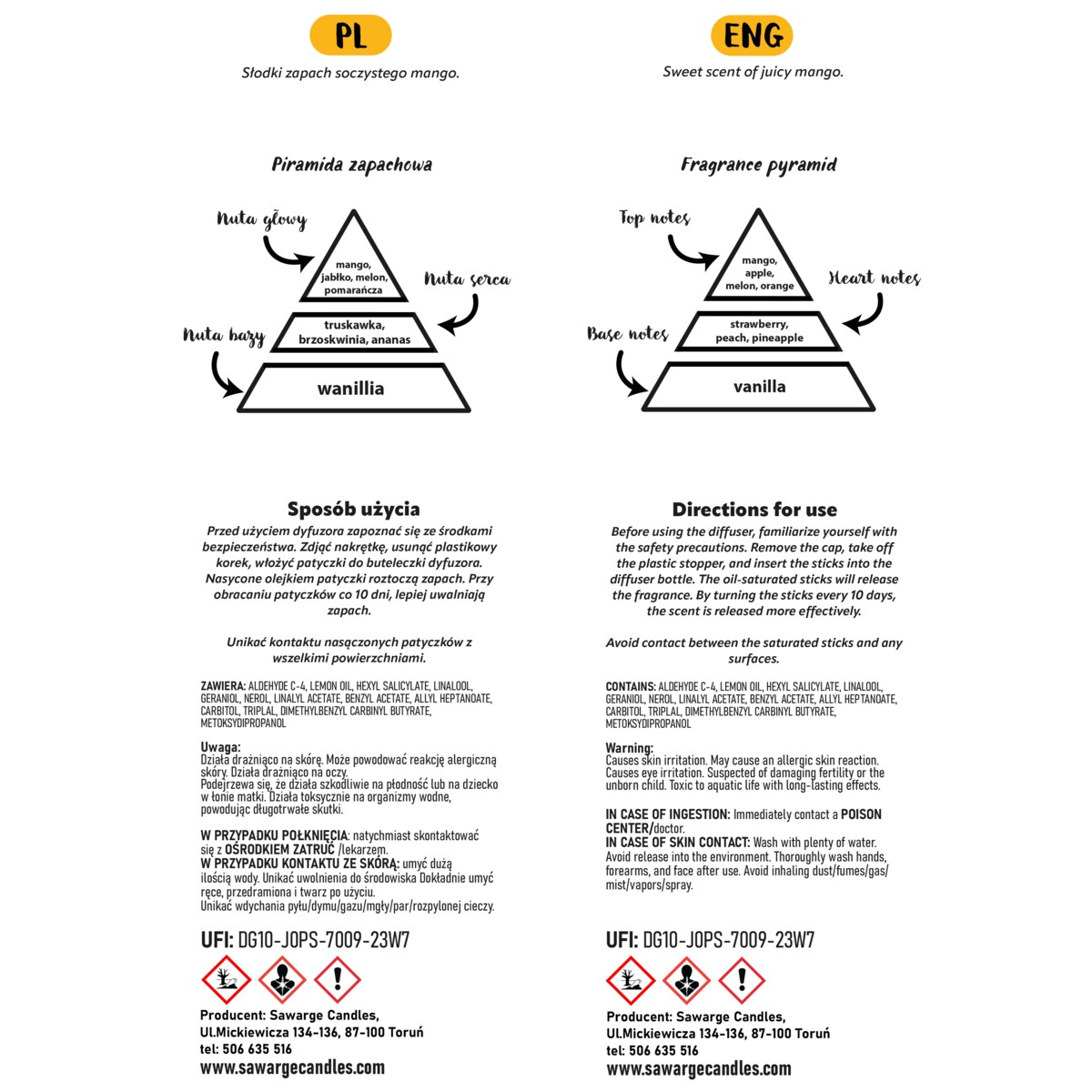 Dyfuzor Zapachowy Marble / Mango 100 ml