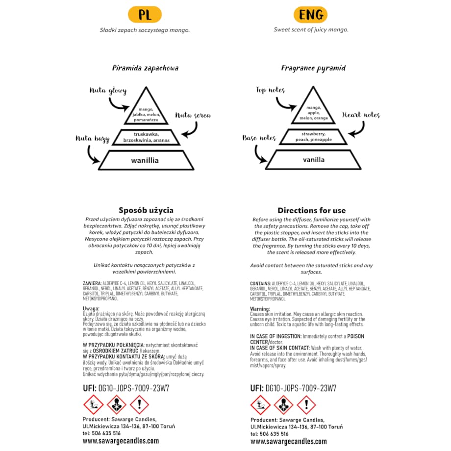 Dyfuzor Zapachowy Marble / Mango 100 ml