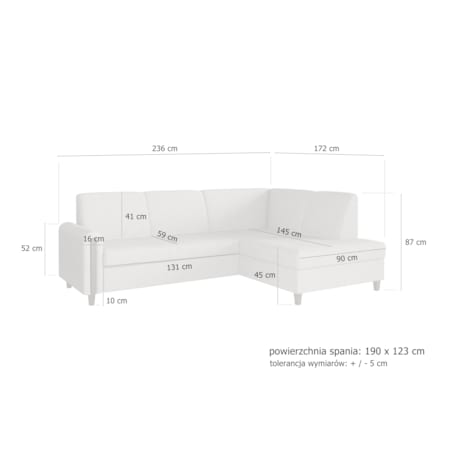 Rozkładany narożnik FLORA w tkannie bubble prawostronny- beżowy