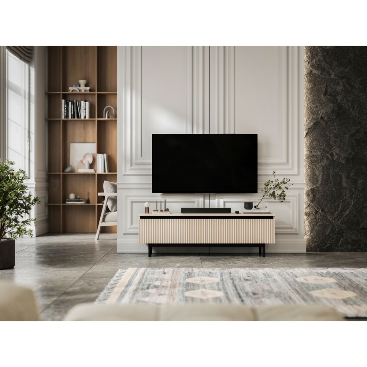 Nowoczesna Szafka RTV Komoda Glamour RTV Kaszmir Mat rama w kolorze czarnym 140 cm
