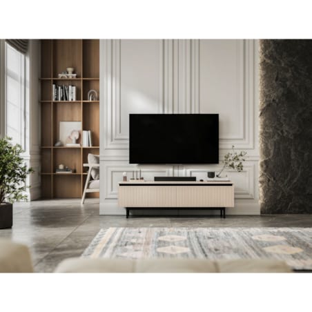 Nowoczesna Szafka RTV Komoda Glamour RTV Kaszmir Mat rama w kolorze czarnym 140 cm
