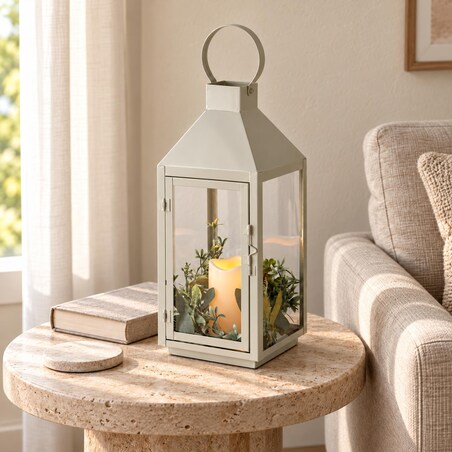 Lampion LED MAGALUF z timerem, 16 x 16 x 41 cm, kolor biały, metal