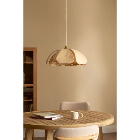 Lampa wisząca z lnu i bawełny, beżowa ze złotem, Vidson Ø50 cm