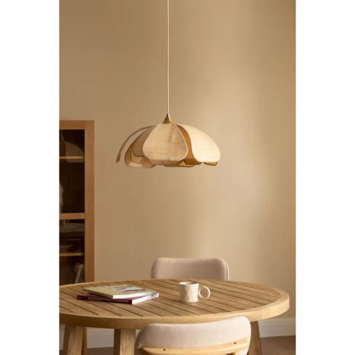 Lampa wisząca z lnu i bawełny, beżowa ze złotem, Vidson Ø50 cm