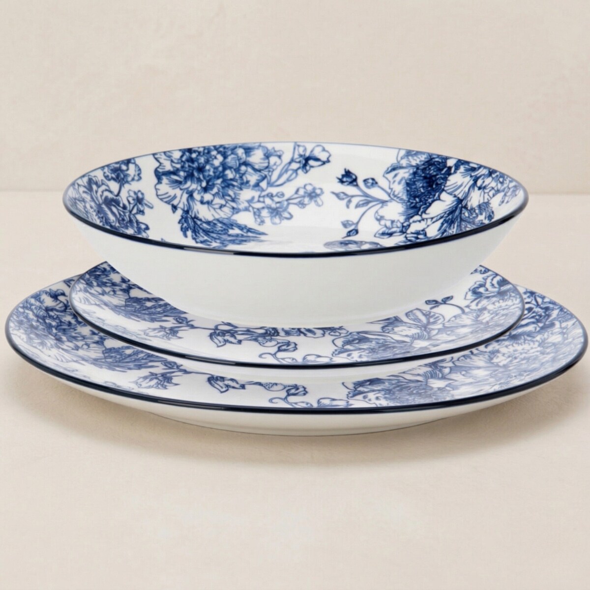 Zestaw ozdobnych talerzy z nadrukiem kwiatowym GLAMT, 18 sztuk, porcelanowych