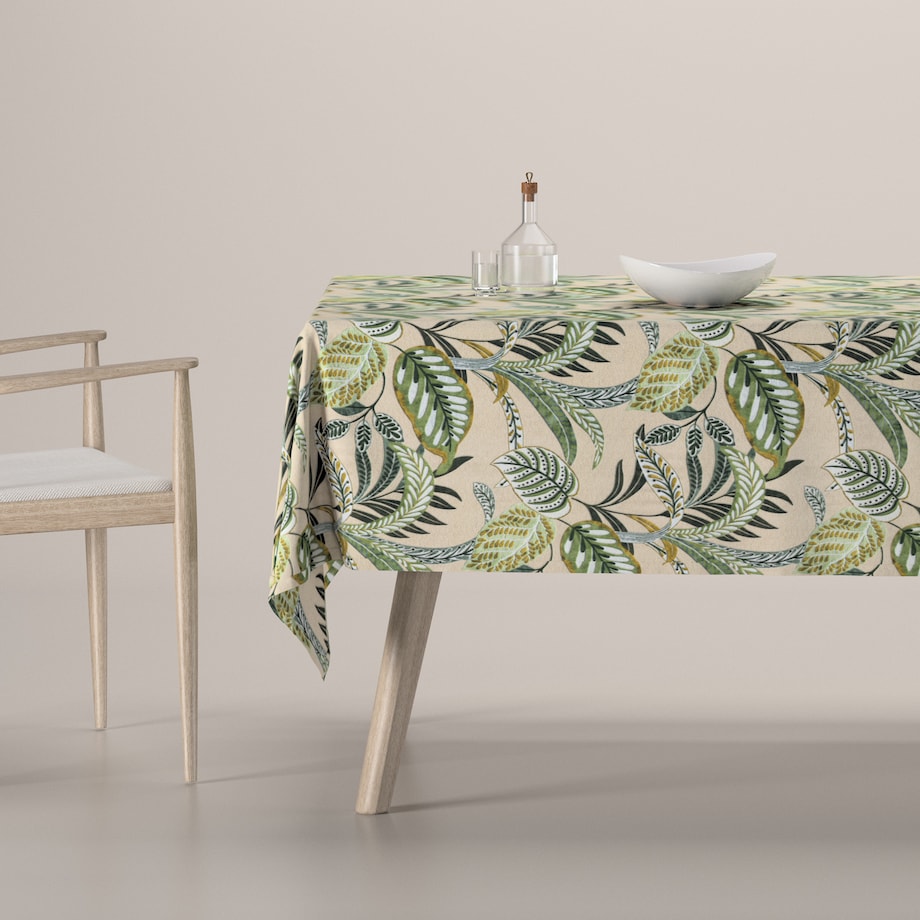 Obrus prostokątny 130 x 160 cm oliwkowo-zielone liście na lnianym tle