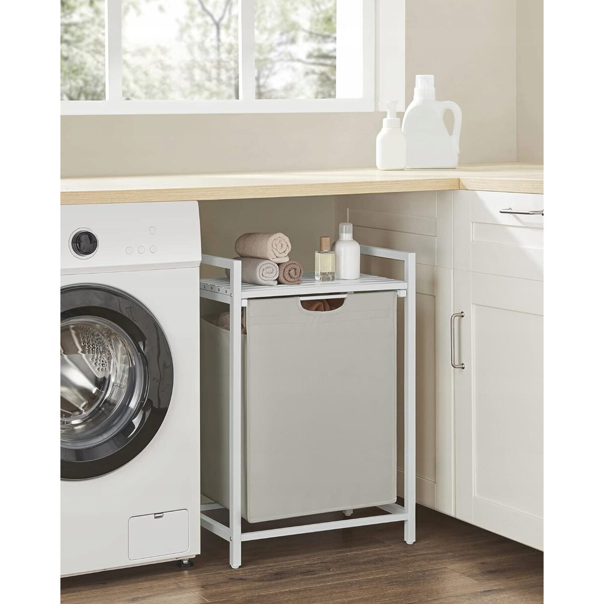 Szafka Łazienkowa Kosz Na Pranie Pojemnik Na Ręczniki Biały