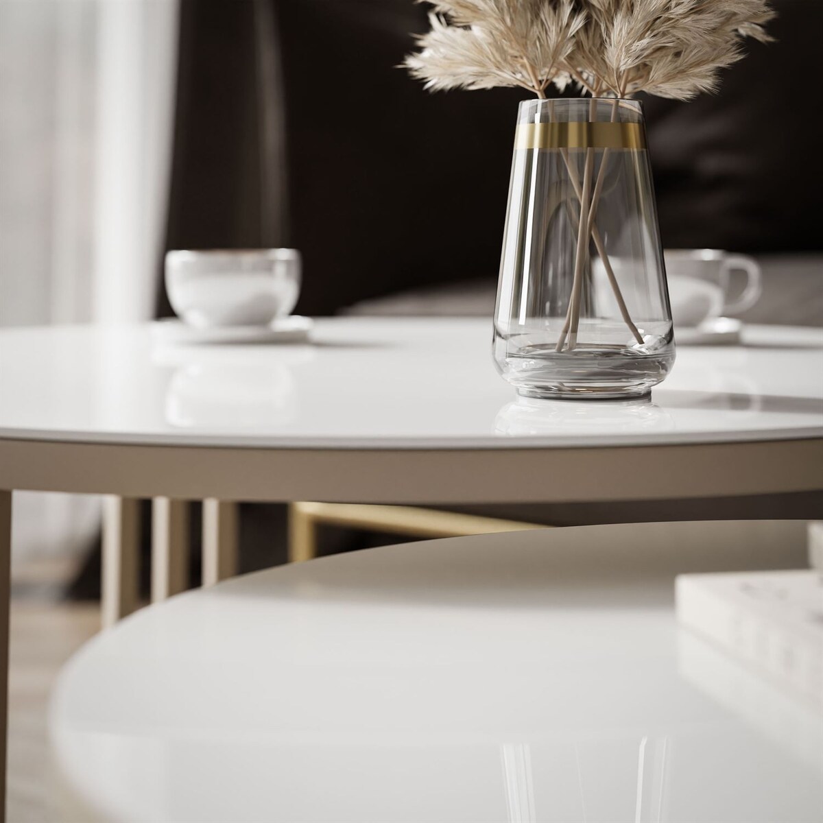 Stolik kawowy LORI 2w1 KASZMIR ze szklanym blatem, białe szkło