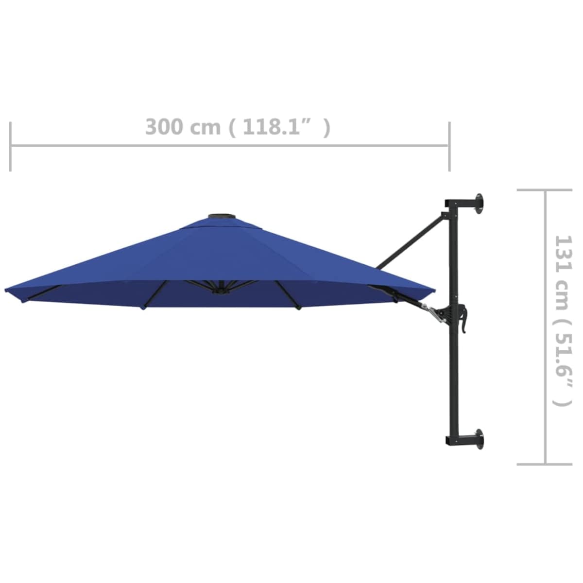 vidaXL Parasol ścienny na metalowym słupku, 300 cm, niebieski