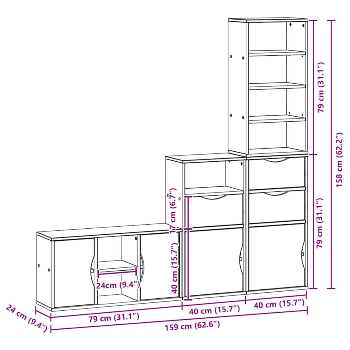 vidaXL 4-częściowy zestaw pod telewizor z miejscem do przechowywania