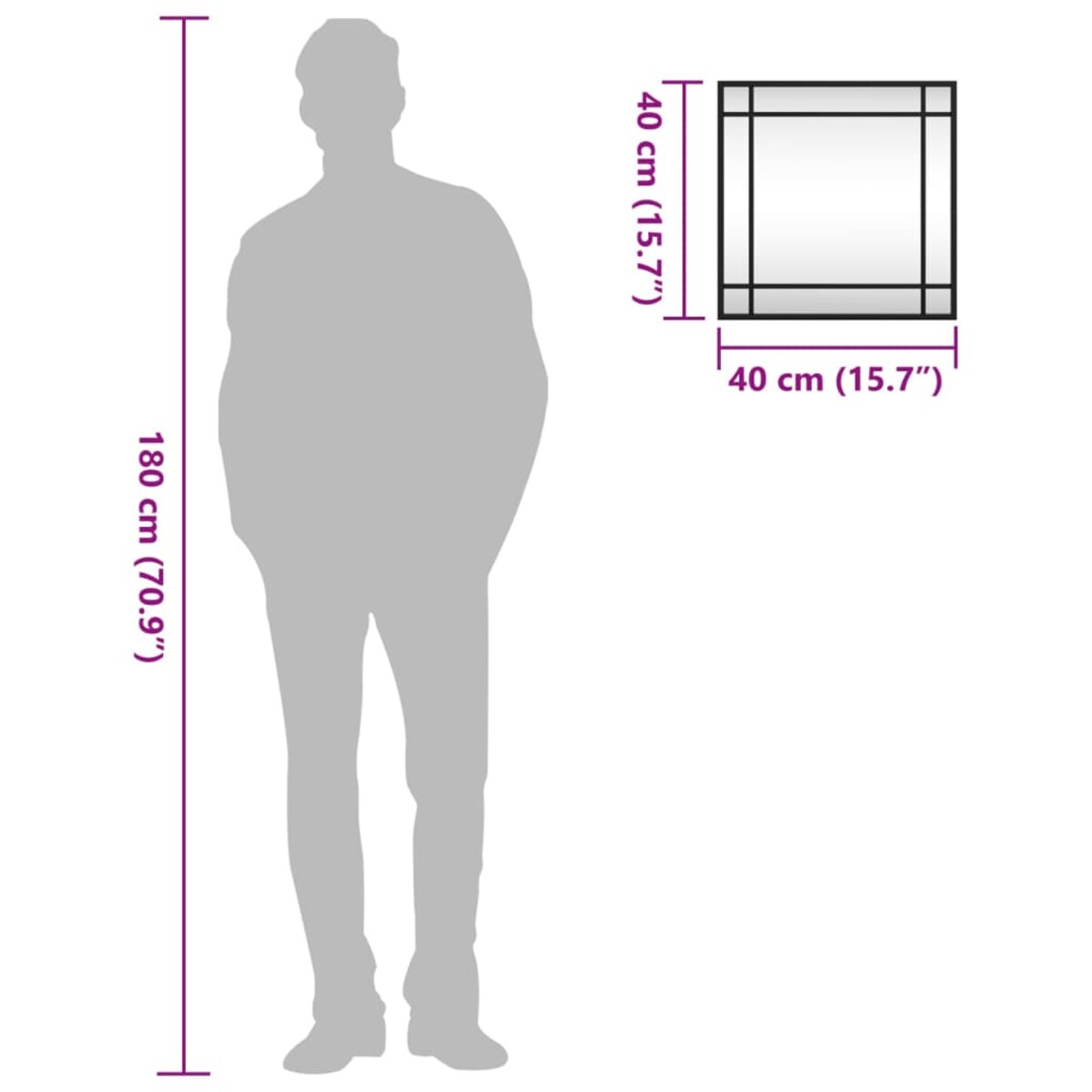 vidaXL Lustro ścienne, czarne, 40x40 cm, kwadratowe, żelazo