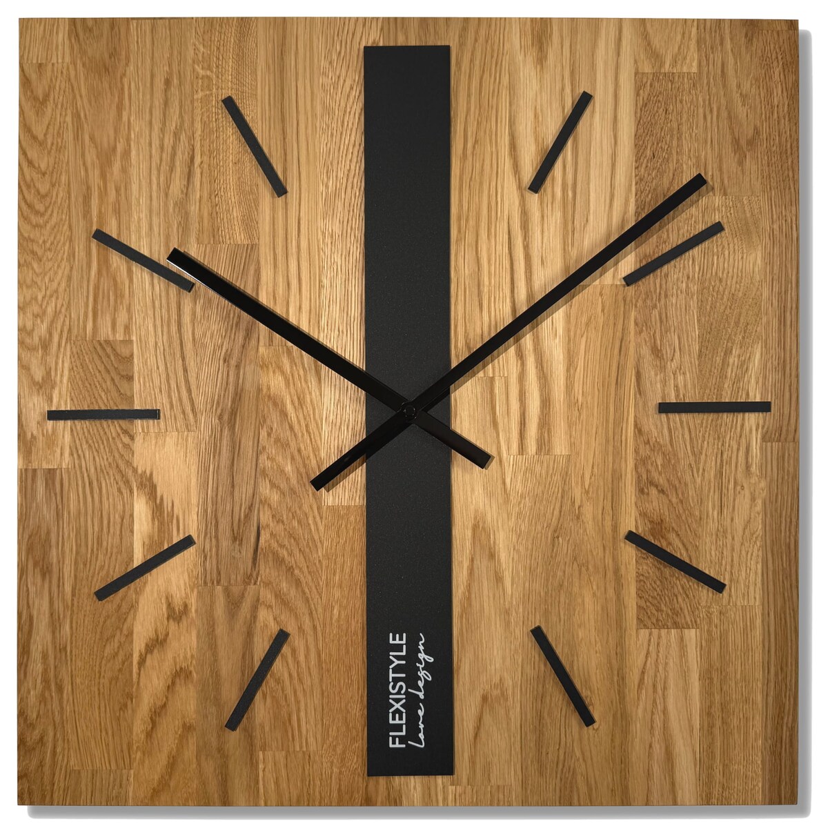 Drewniany zegar na ścianę Dąb Klasyk 50cm czarny SQ