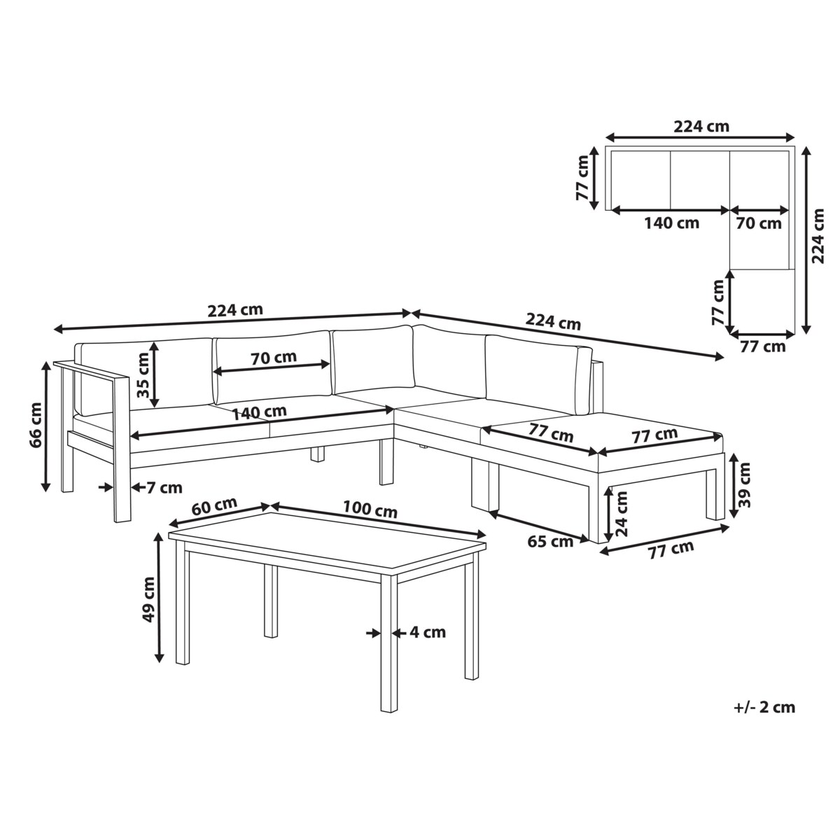 Duży zestaw wypoczynkowy dla 5 osób Aluminium Piaskowy MESSINA