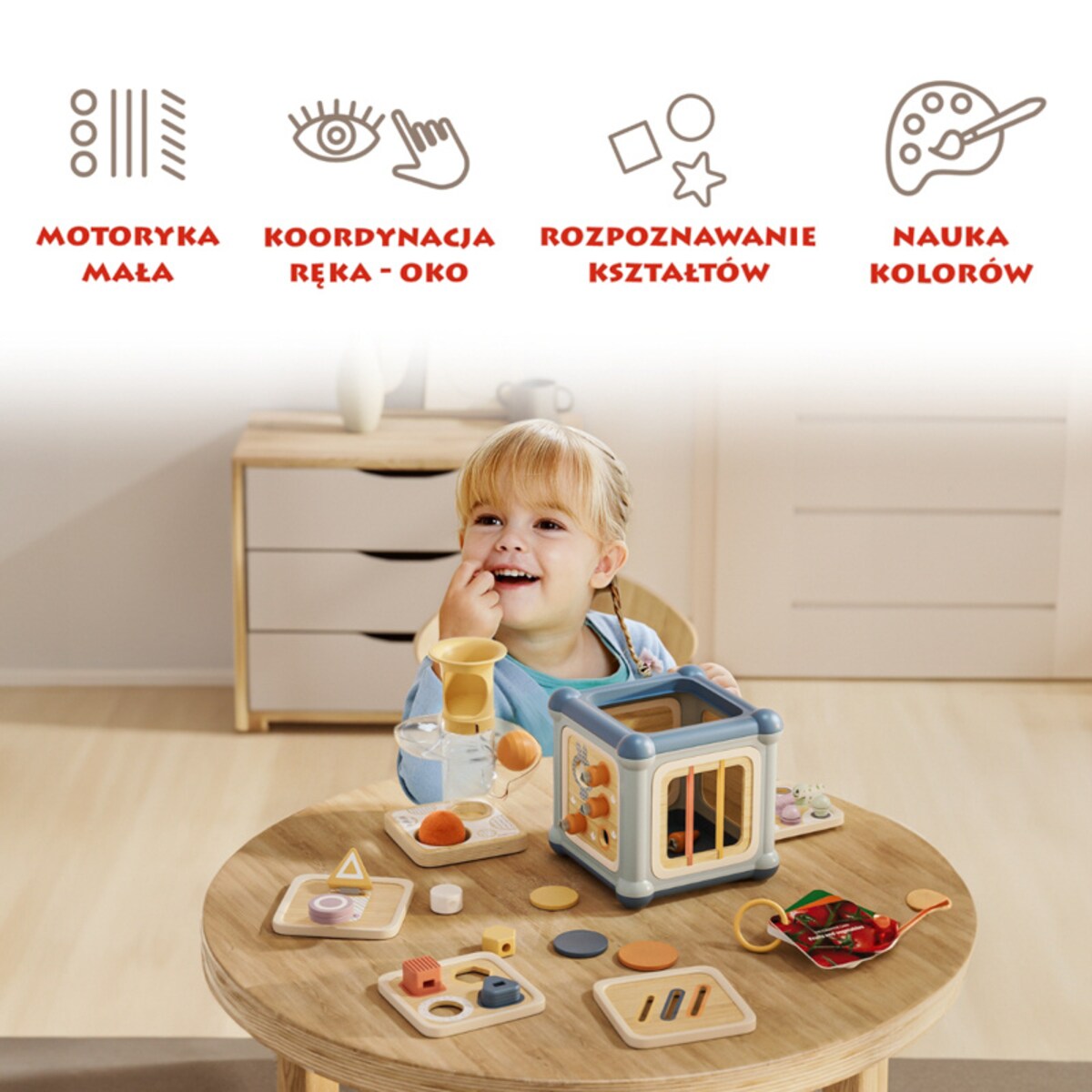N organic Bright 5点SET Mistrz motoryki małej Kostka edukacyjna 10w1 dla niemowląt