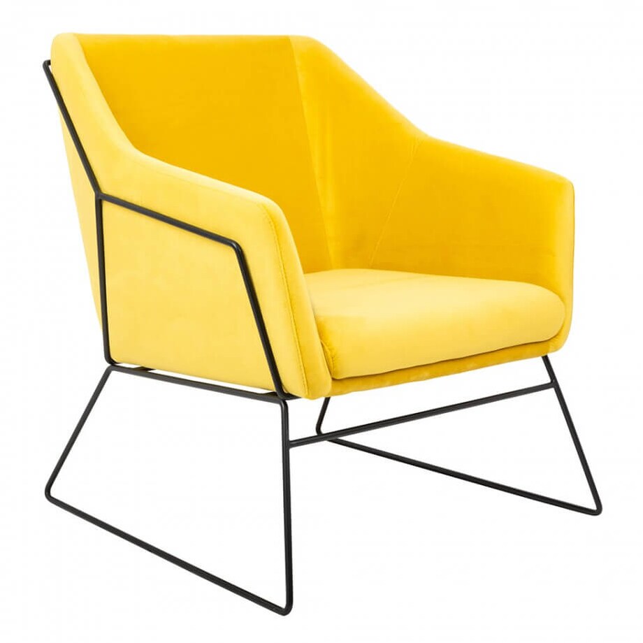 Tkaninowy fotel do sypialni Emma MSE011000308.V20 King Home welurowy żółty