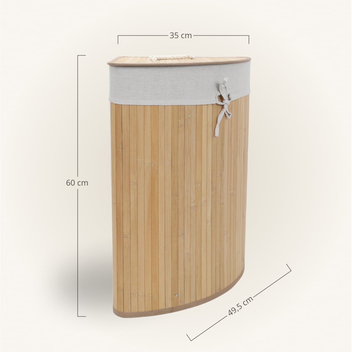 Narożny kosz na pranie ARCO, bambus, 60 l