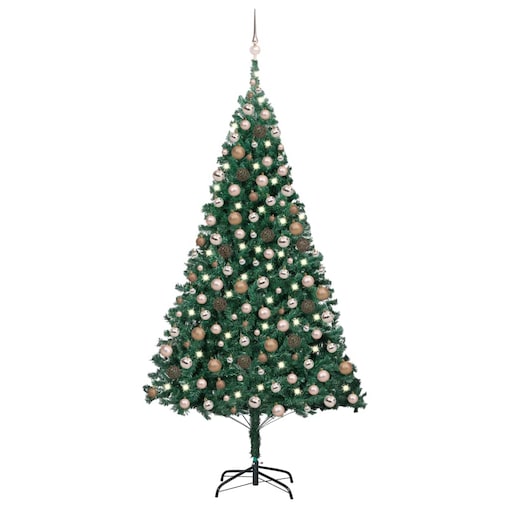 vidaXL Sztuczna choinka z lampkami i bombkami, zielona, 240 cm