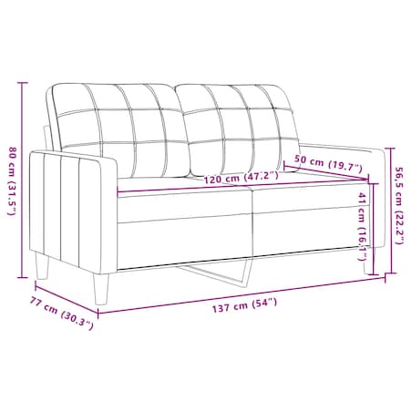 vidaXL Sofa 2-osobowa, ciemnoszary, 120 cm, tapicerowana aksamitem