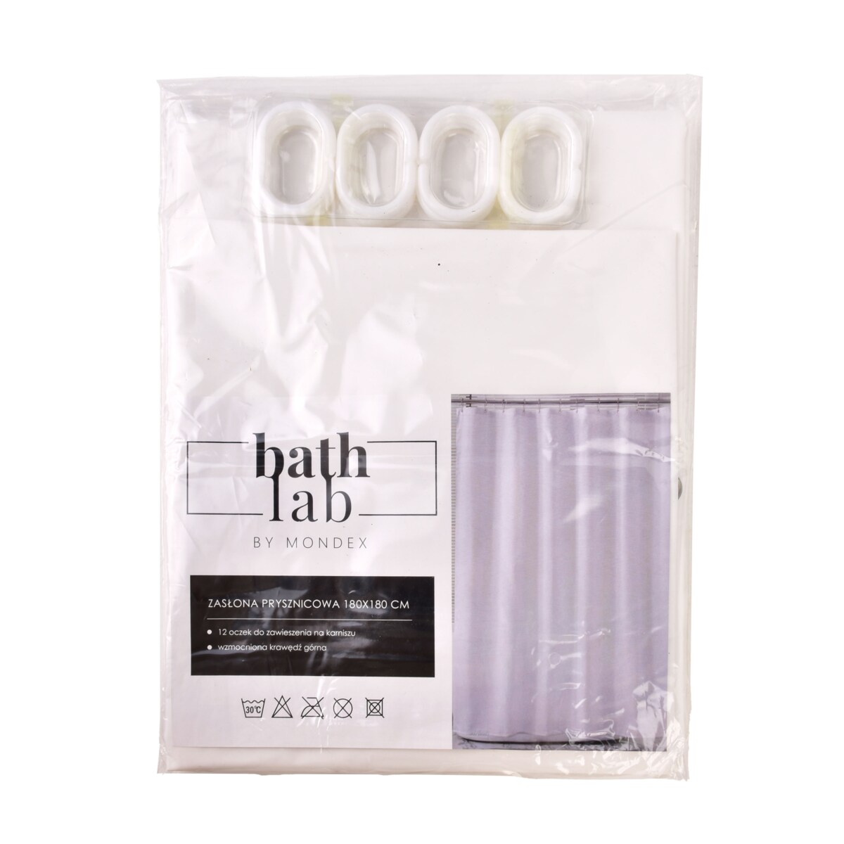 ZAC WHITE Zasłona prysznicowa180x180cm 12 oczek