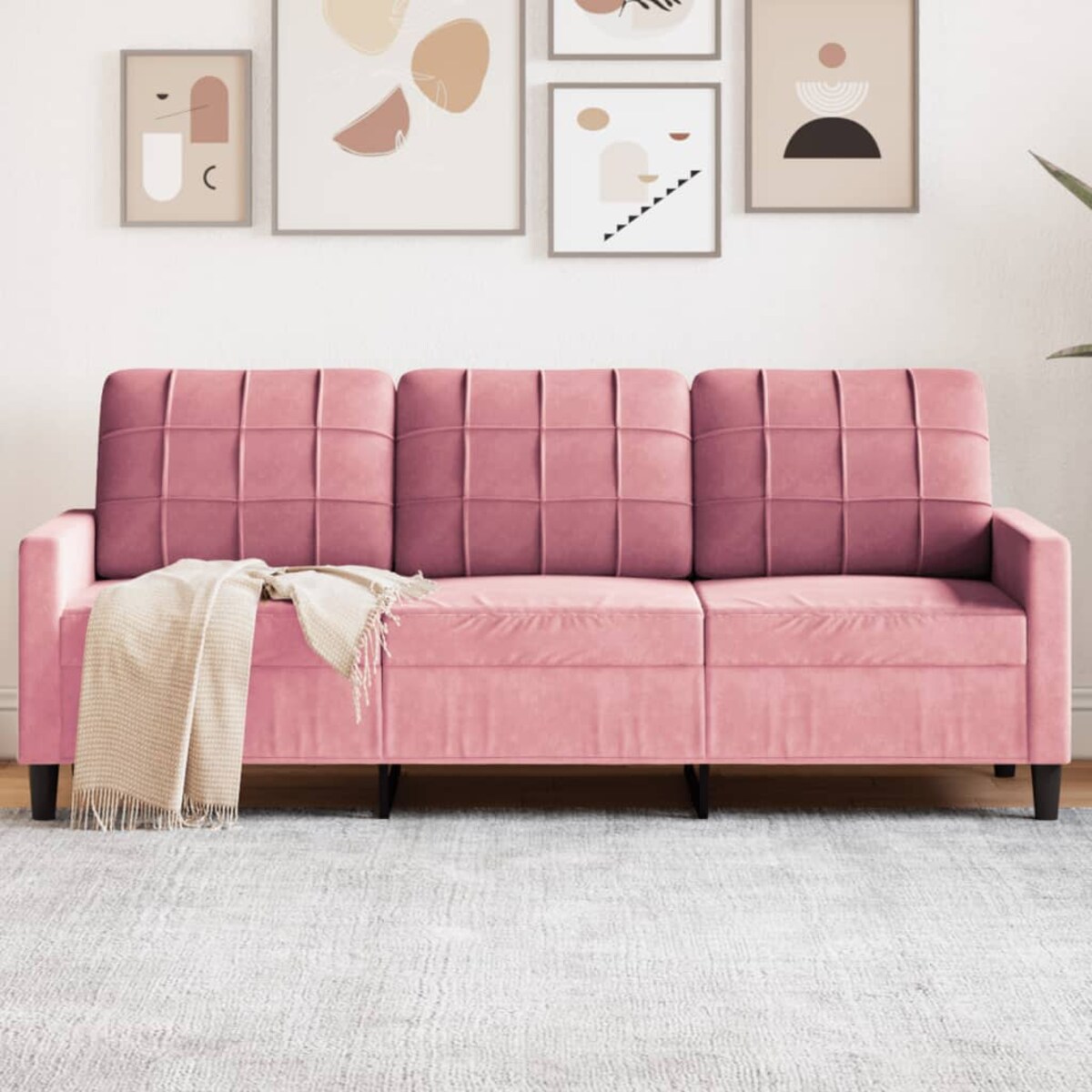 vidaXL Sofa 3-osobowa, różowa, 180 cm, obita aksamitem