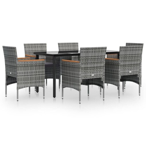 vidaXL 7-częściowy zestaw mebli ogrodowych z poduszkami, czarno-szary
