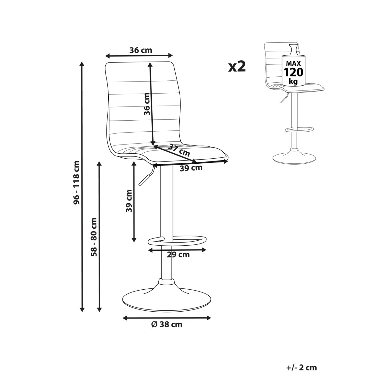Zestaw 2 hokerów barowych regulowanych czarny LUCERNE