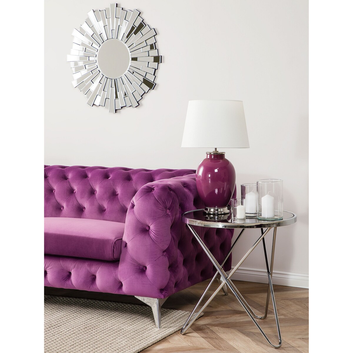 Sofa 3-osobowa welurowa fioletowa SOTRA