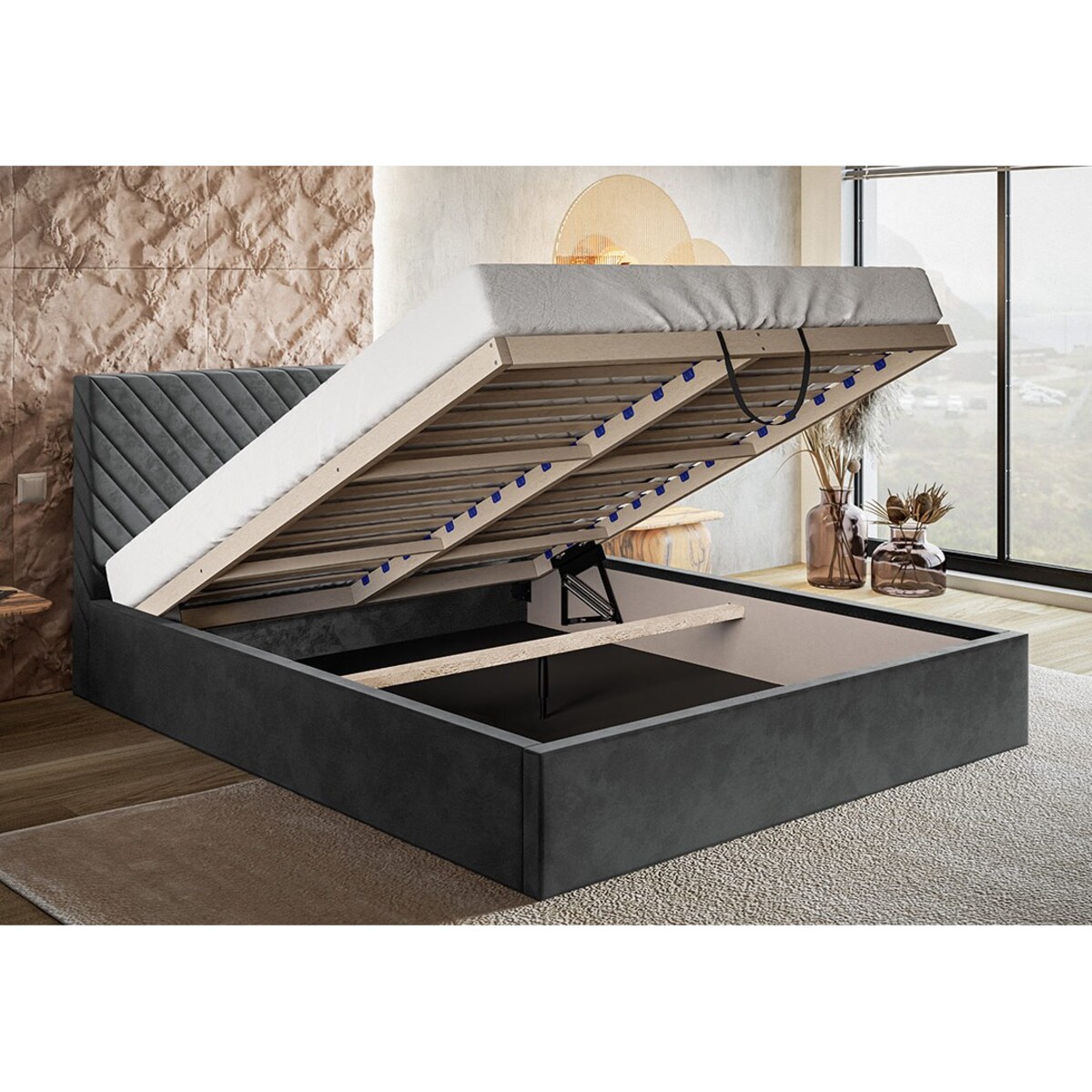 Łóżko tapicerowane 140x200 OLDO 8 z pojemnikiem- musztardowe