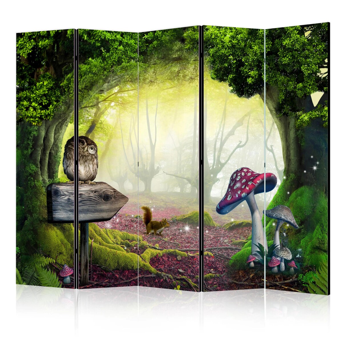 Parawan dwustronny Dla dzieci 225x172 cm 5-częściowy zielony