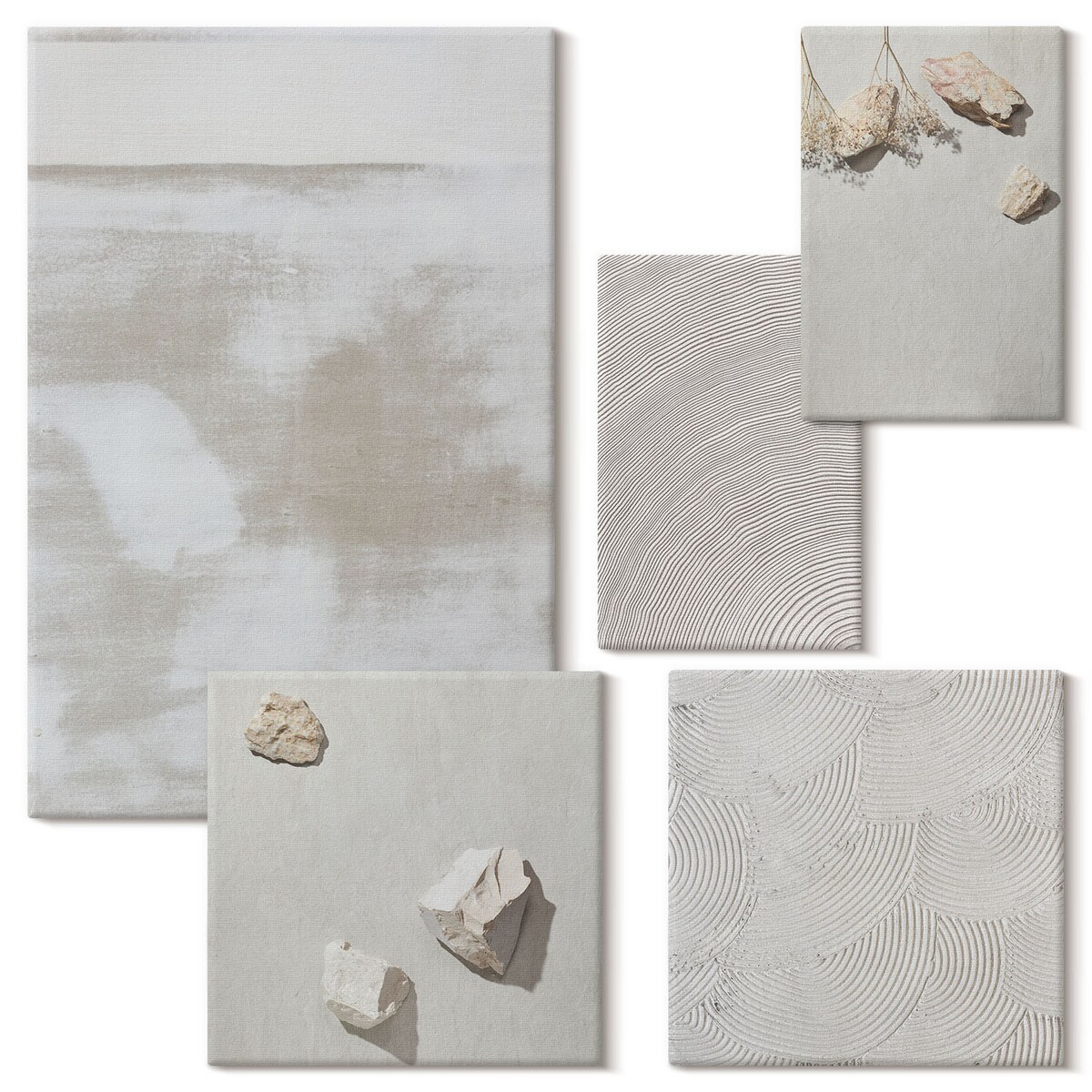 Zestaw 5 obrazów na płótnie - Piasek kamienie boho tekstura - beżowy