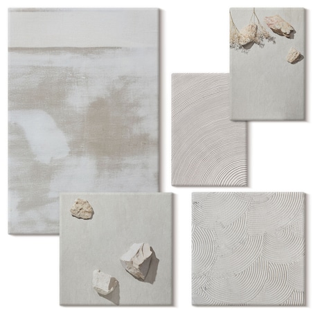 Zestaw 5 obrazów na płótnie - Piasek kamienie boho tekstura - beżowy