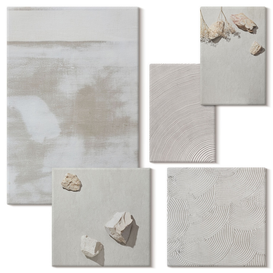 Zestaw 5 obrazów na płótnie - Piasek kamienie boho tekstura - beżowy