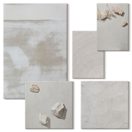Zestaw 5 obrazów na płótnie - Piasek kamienie boho tekstura - beżowy
