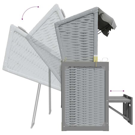 vidaXL Kosz plażowy z poduszkami, rattan PE i lite drewno, szary